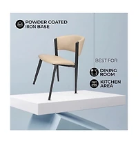 LeisureMod Aspen Modern Dining Chairs Leather Kitchen Side Chair - Open Back and Curved Design, Iron Legs, Accent Seating for Dining Room