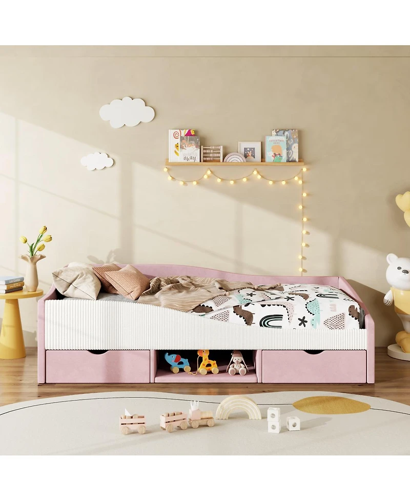 Streamdale Furniture Twin Size Upholstered Daybed Frame with 2 Storage Drawers
