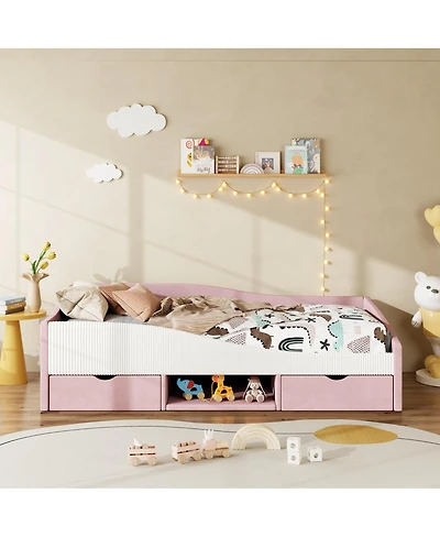 Streamdale Furniture Twin Size Upholstered Daybed Frame with 2 Storage Drawers