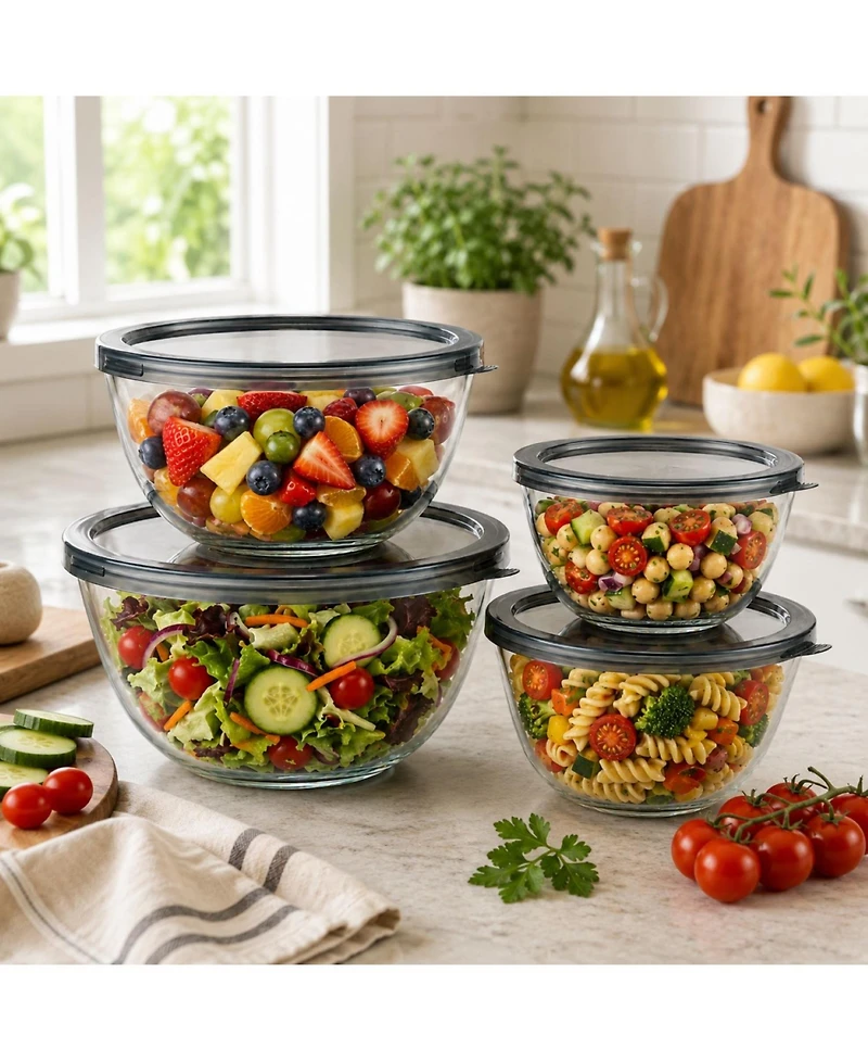 Sorbus 4-Piece Glass Bowl Set with Airtight Plastic Lids
