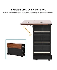Streamdale Furniture 53" Rolling Farmhouse Kitchen Island with Glass Doors, Drop Leaf and Power Outlet