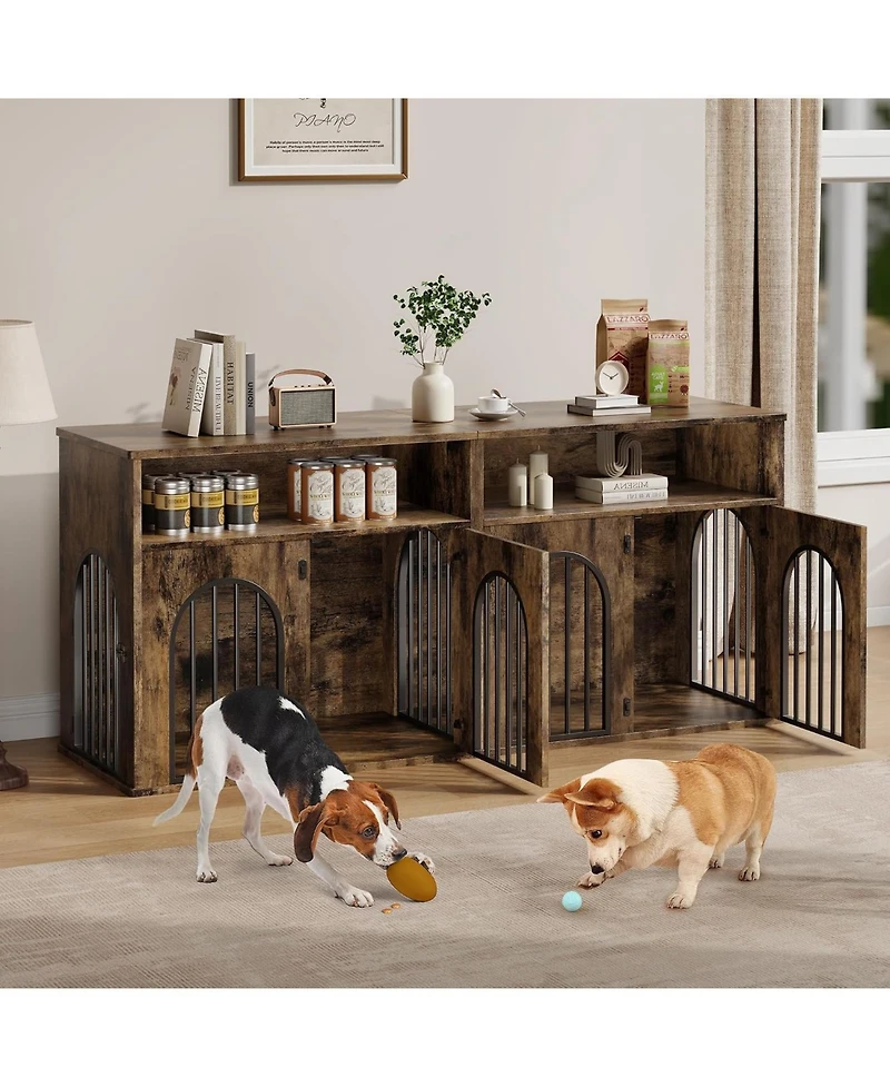 gaomon 78.7" Double Dog Crate Furniture, Dog Kennel with Storage | Wooden Dog Crate Tv Stand, Large Dog Kennel Furniture for 2 Medium/Large Dogs