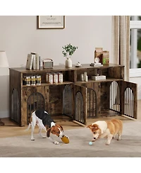 gaomon 78.7" Double Dog Crate Furniture, Dog Kennel with Storage | Wooden Dog Crate Tv Stand, Large Dog Kennel Furniture for 2 Medium/Large Dogs