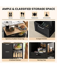 Volenca Rolling Kitchen Island Cart with 3 Drawers, Open Shelves and Casters