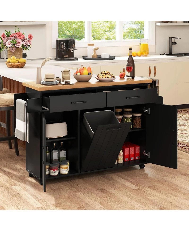 Volenca Rolling Kitchen Island Cart with Storage Shelves and Casters