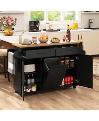 Volenca Rolling Kitchen Island Cart with Storage Shelves and Casters