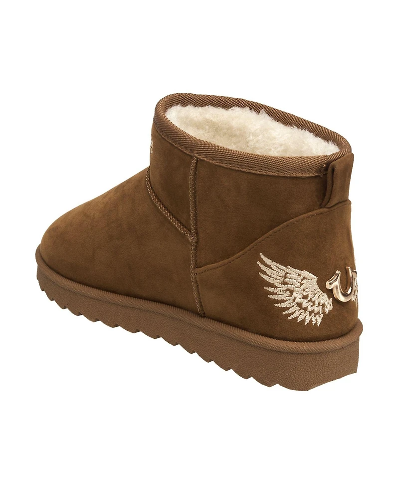 True Religion Women's Lana Faux Suede Wings Logo Boot