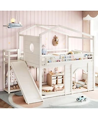 Streamdale Furniture Full Size House Loft Bed with Slide, Wardrobe and Bookshelves