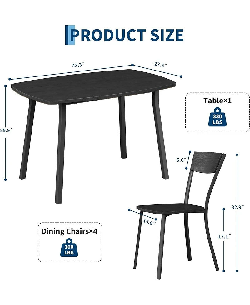 gaomon Dining Table Set for 4 with Trapezoid Back Chairs, 5 Piece 43 Inch Kitchen Table and Chairs Set of 4, Space Saving Square Dining Room Table Set