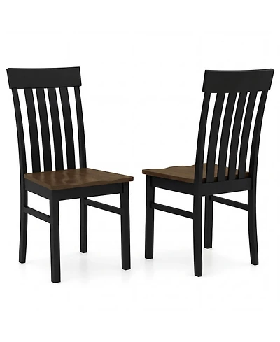 Gouun Set of 2 Armless Dining Chairs with Slatted High Backrests and Bentwood Frame