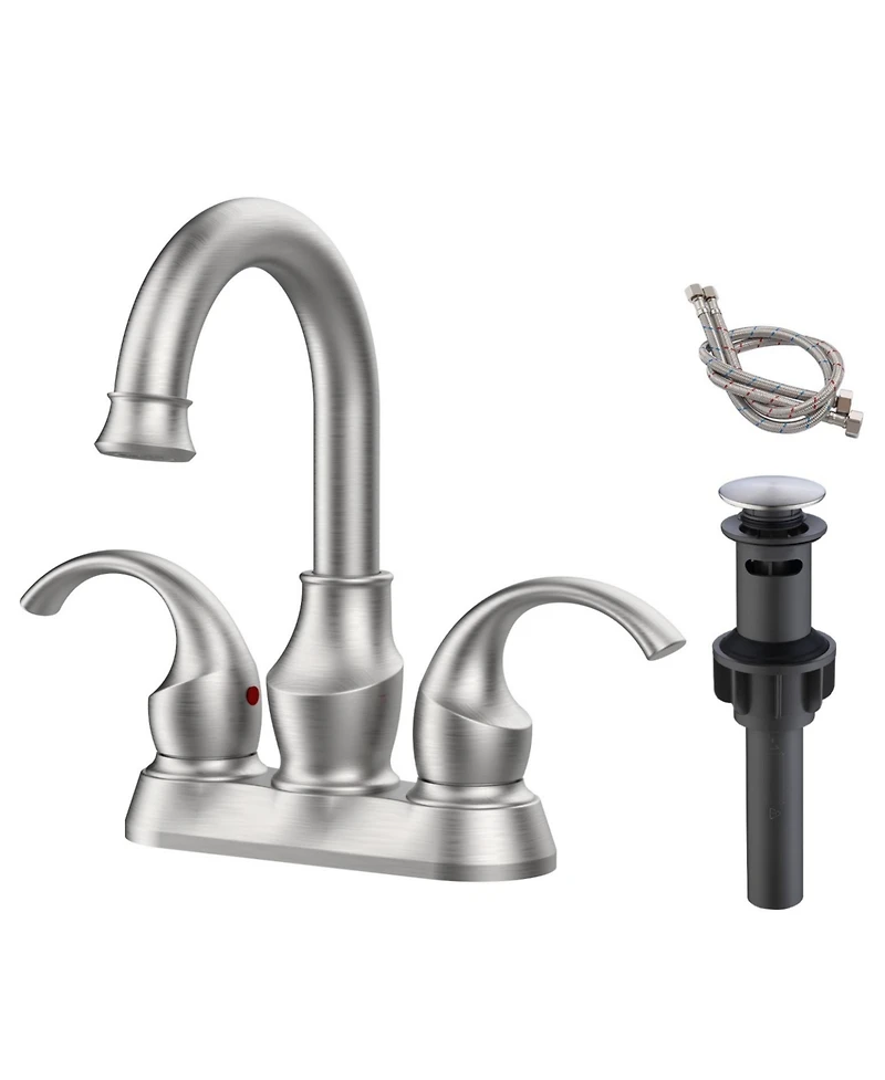Phying 4 Inch Centerset Bathroom Faucet Crescent Moon Style 2-Handle Brushed Nickel Vanity Sink Faucet
