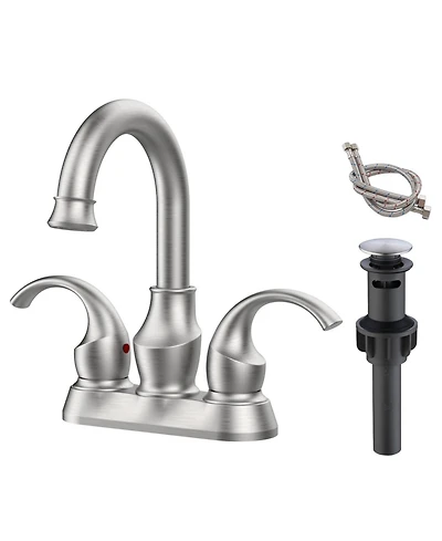 Phying 4 Inch Centerset Bathroom Faucet Crescent Moon Style 2-Handle Brushed Nickel Vanity Sink Faucet