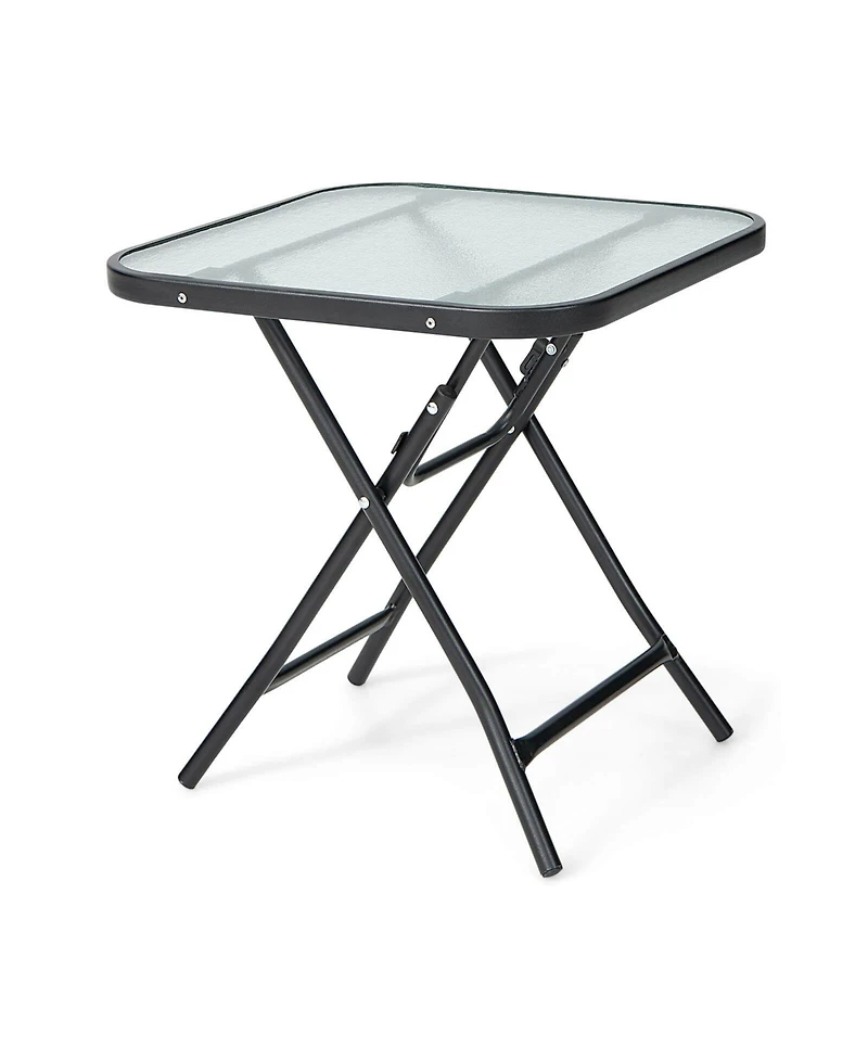 Mecale 18 in Square Folding Bistro Table with Tempered Glass Top