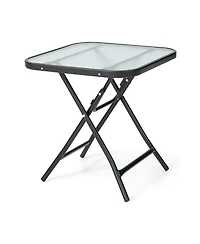 Mecale 18 in Square Folding Bistro Table with Tempered Glass Top