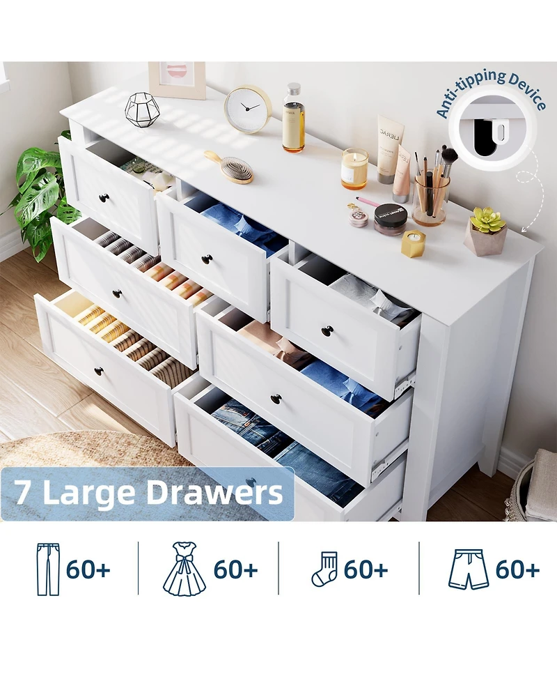 homfan 2 Set of 7 Drawers Dresser for Bedroom, 54" Modern 7 Chest of Drawer Dresser, Storage Organizer with Drawers for Living Room, Hallway