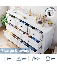 homfan 2 Set of 7 Drawers Dresser for Bedroom, 54" Modern 7 Chest of Drawer Dresser, Storage Organizer with Drawers for Living Room, Hallway