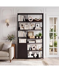 homfan 5 Tier Bookshelf with Doors, 71.1" Industrial Standing Shelf Metal Frame, Bookcase Adjustable and Rails for Living Room, Office