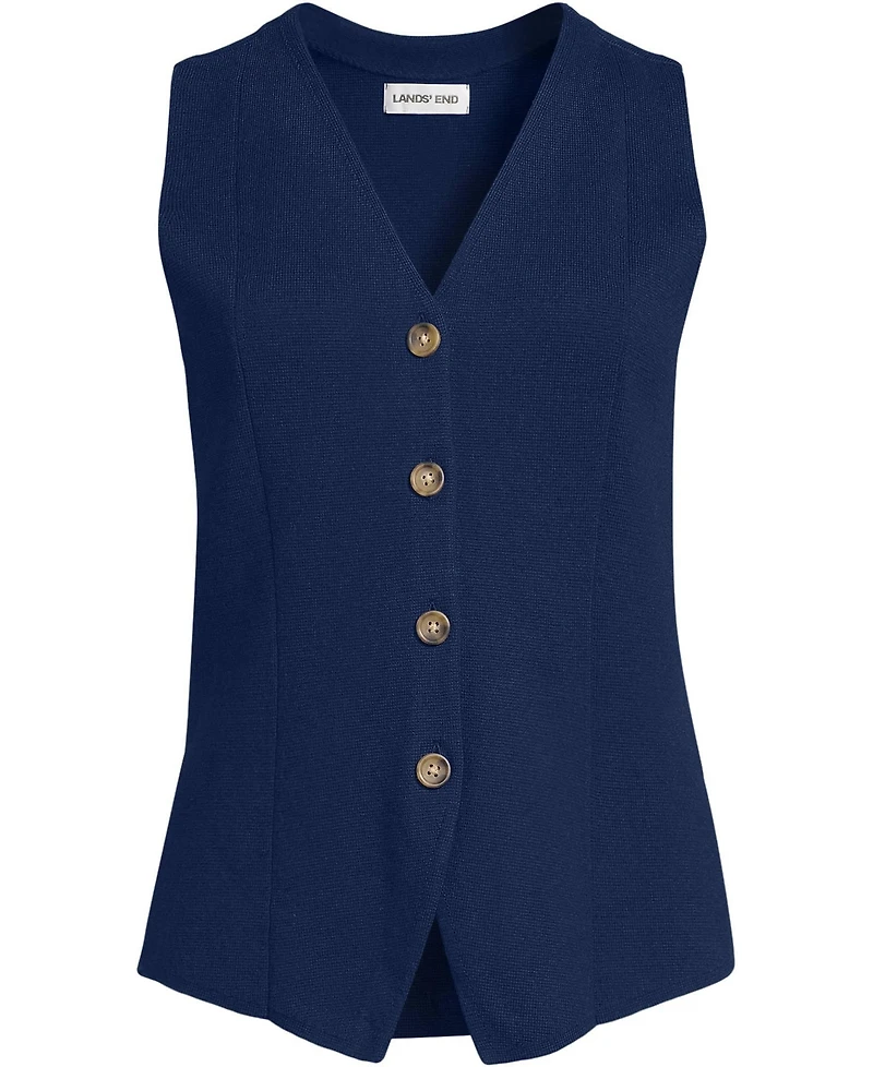 Lands' End Women's Cotton Milano V-neck Vest Sweater