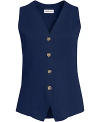 Lands' End Women's Cotton Milano V-neck Vest Sweater