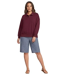 Lands' End Plus Long Sleeve Serious Sweats Polo Collar Sweatshirt