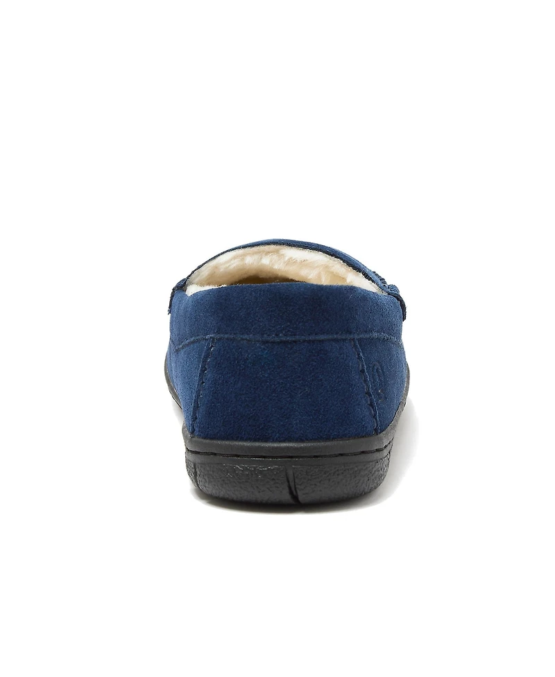 Lands' End Men's Wide Width Suede Fuzzy-Lined Moccasin Slippers