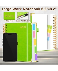 Danrong Faux Leather 5 Subject Spiral Notebook College Ruled 300 Pages with Dividers Tabs Pen Loop