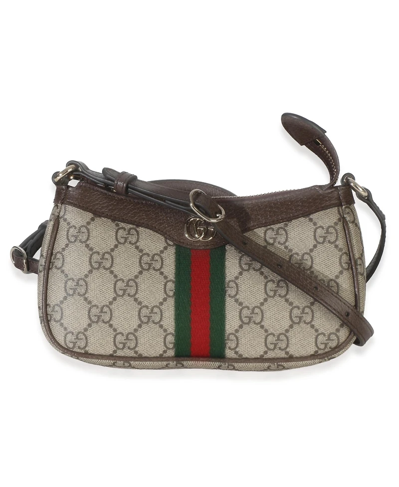 Pre-Owned Gucci Beige Ebony Gg Supreme Monogram Canvas Mini Ophidia Shoulder Bag
