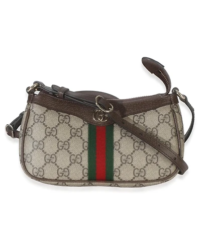 Pre-Owned Gucci Beige Ebony Gg Supreme Monogram Canvas Mini Ophidia Shoulder Bag