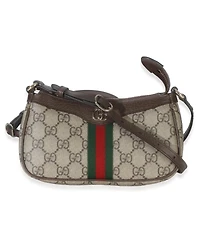 Pre-Owned Gucci Beige Ebony Gg Supreme Monogram Canvas Mini Ophidia Shoulder Bag