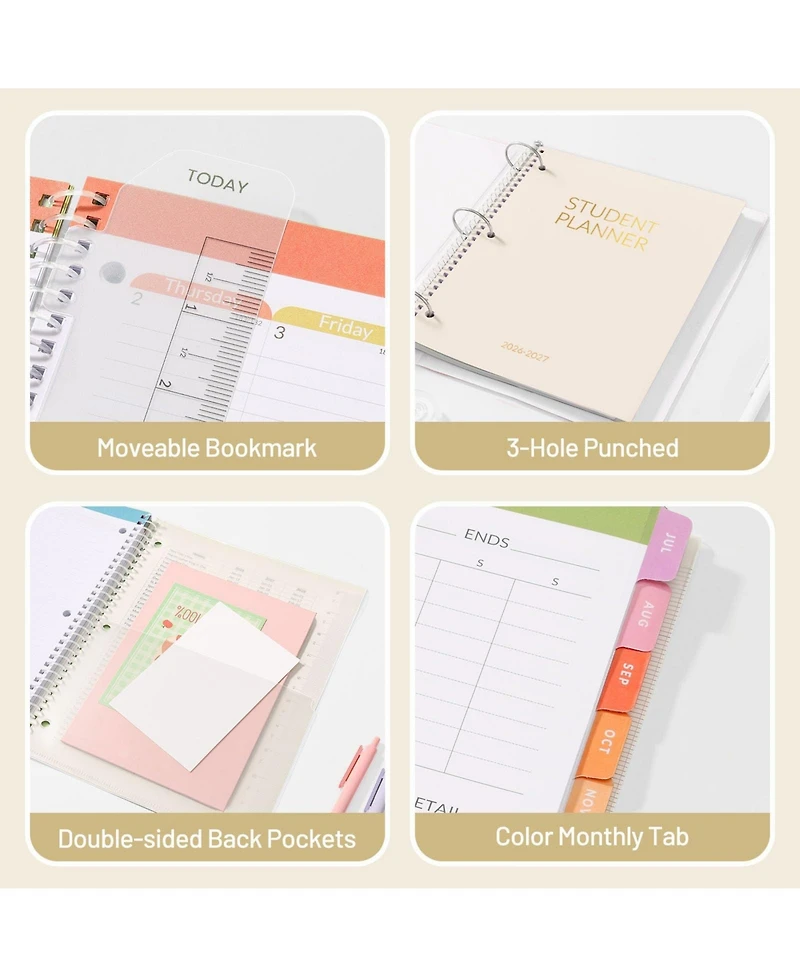 Danrong Student Planner Academic Weekly Monthly Plan Book School Lesson Organizer with Bookmark Tabs 3 Hole Punched