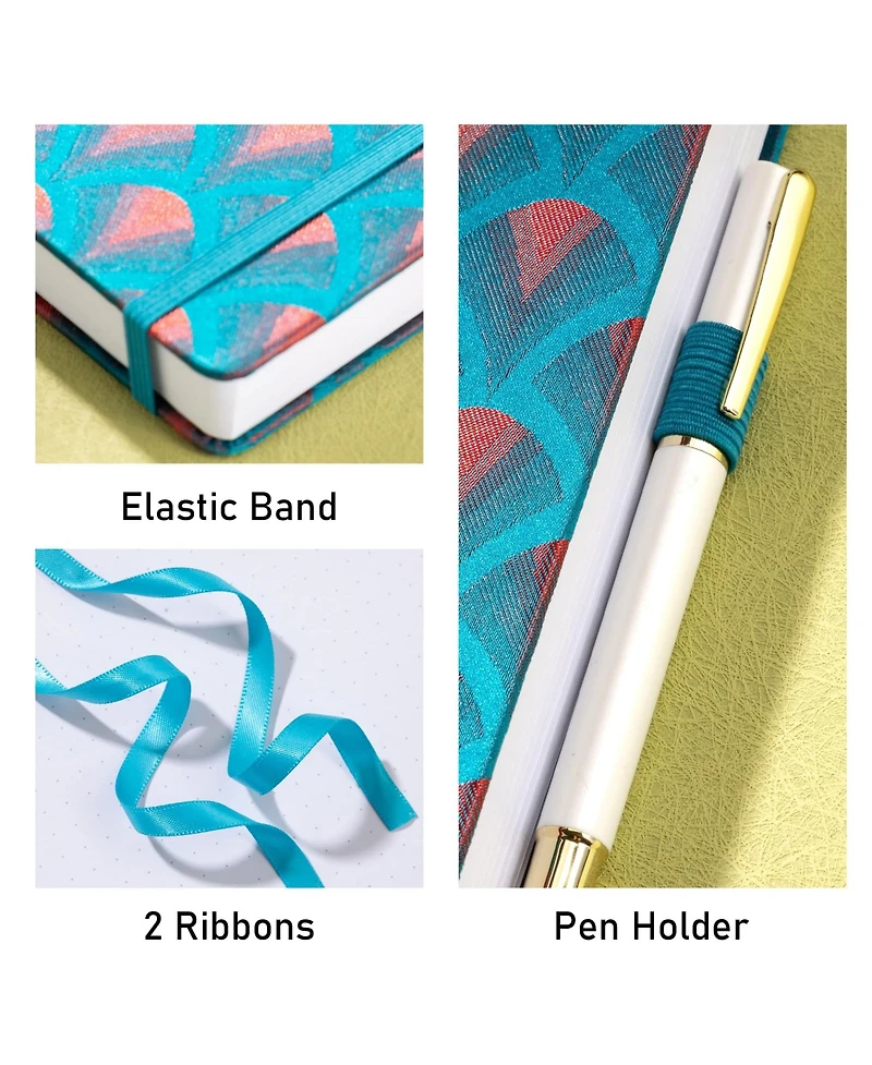 Danrong A5 Lined Fabric Journal Notebook Thick Paper Elastic Closure Pen Loop Back Pocket