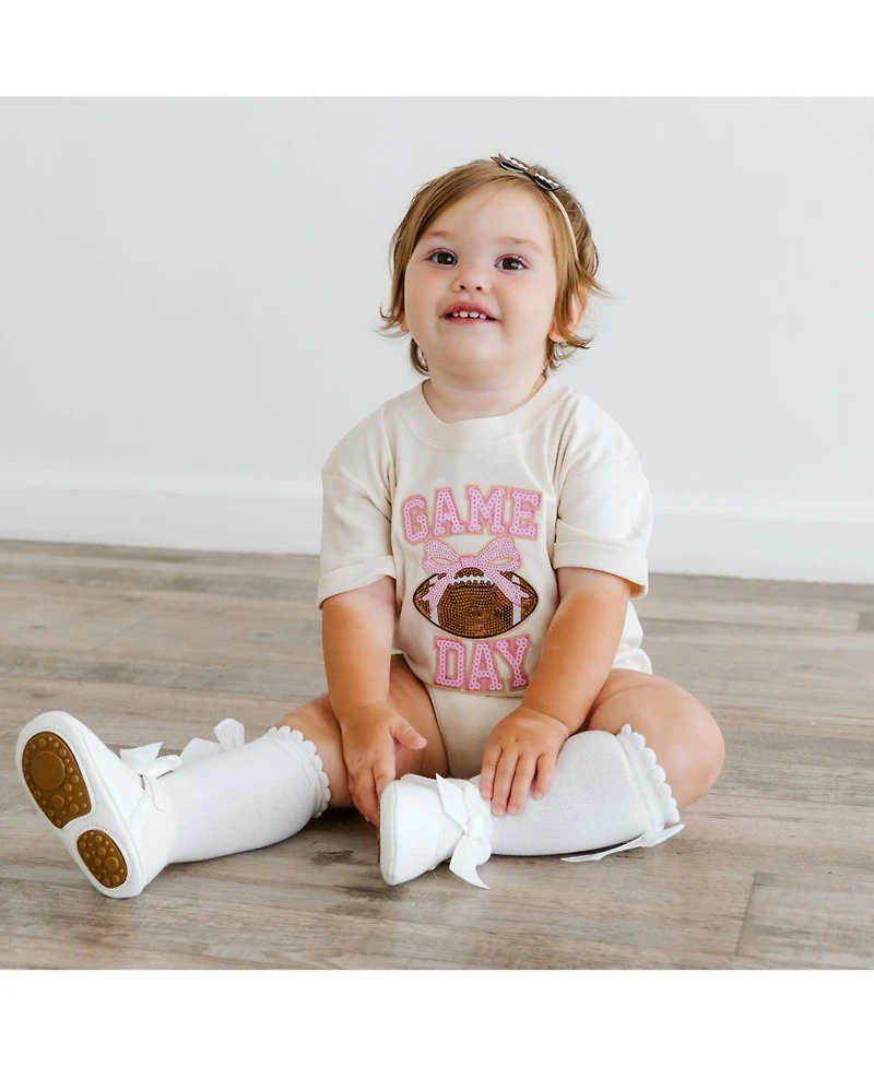 Sweet Wink Baby Girls 0-24M Game Day Sequin Patch Short Sleeve Romper