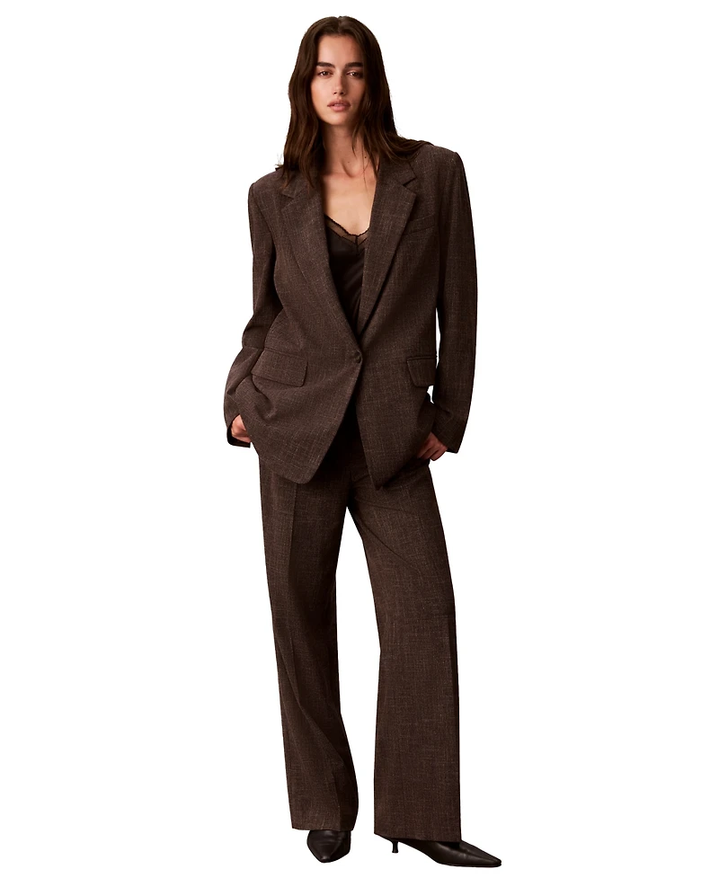Calvin Klein Women's Boyfriend Windowpane Stretch Blazer
