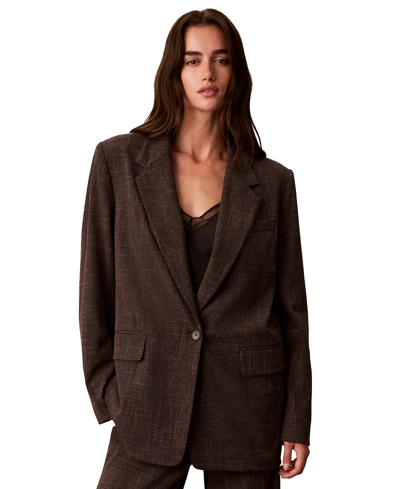 Calvin Klein Women's Boyfriend Windowpane Stretch Blazer