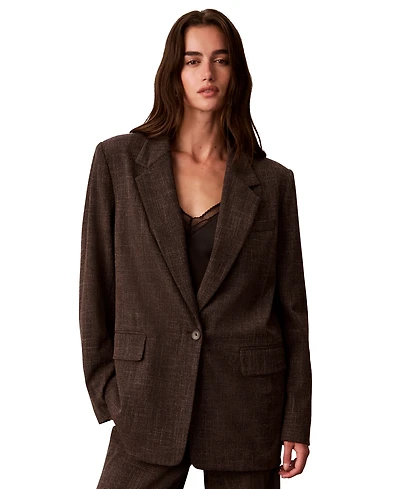 Calvin Klein Women's Boyfriend Windowpane Stretch Blazer