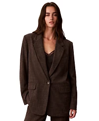 Calvin Klein Women's Boyfriend Windowpane Stretch Blazer