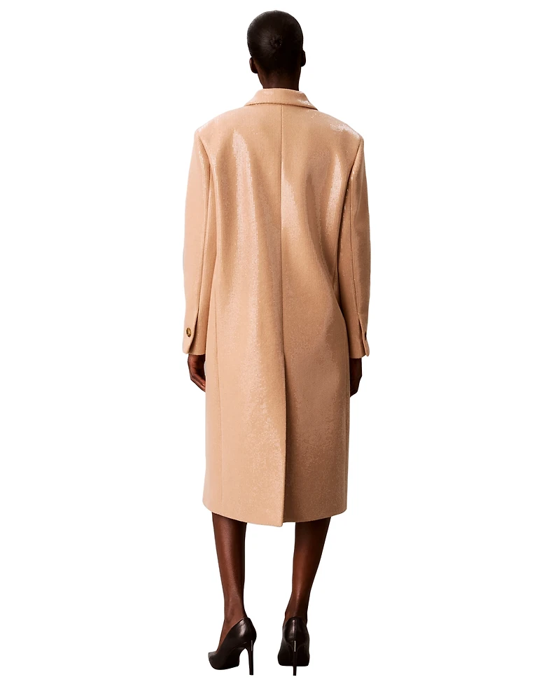 Calvin Klein Women's Two-Button Sequined Overcoat
