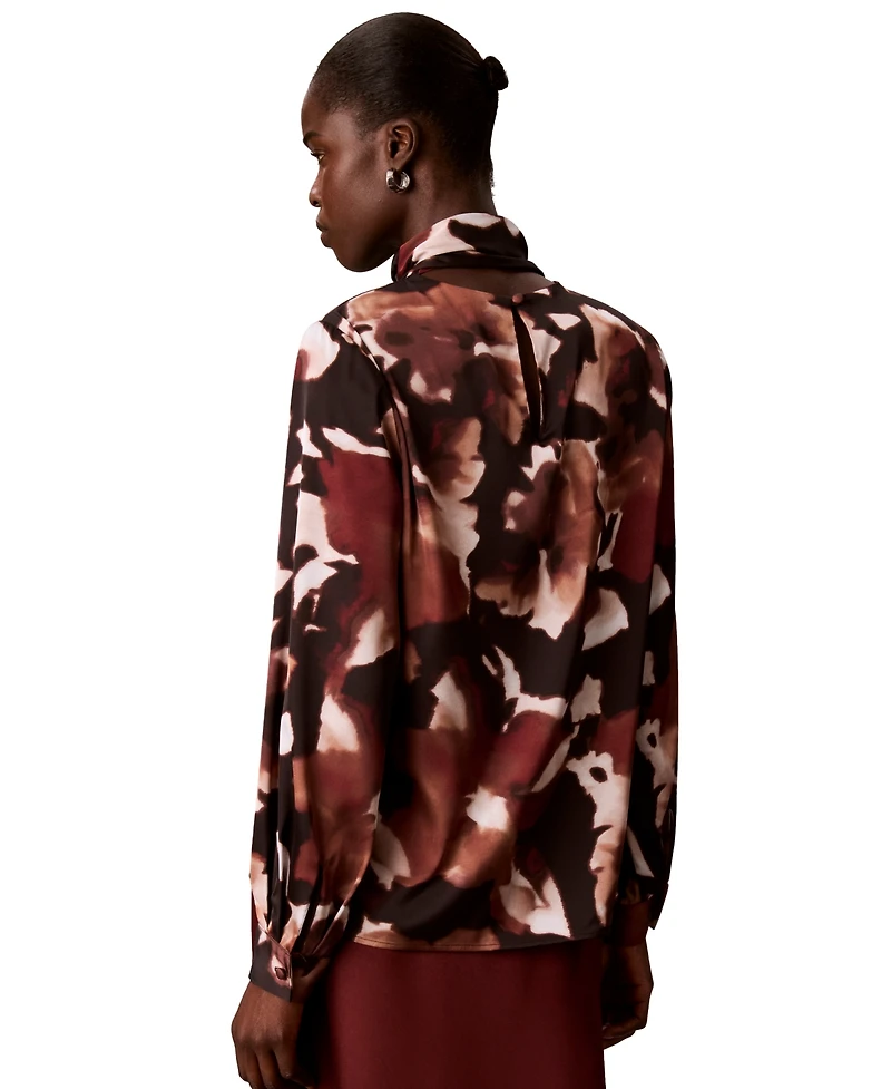 Calvin Klein Women's Scarf Neck Long-Sleeve Print Blouse