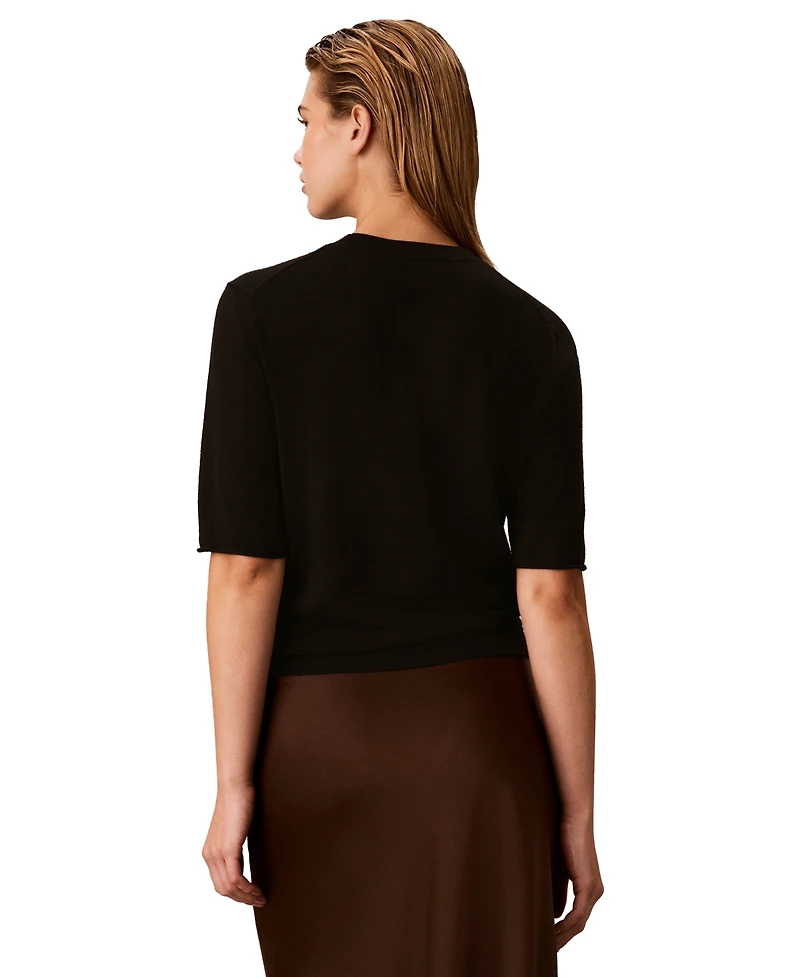 Calvin Klein Women's Roll-Tab Short-Sleeve Crewneck Sweater