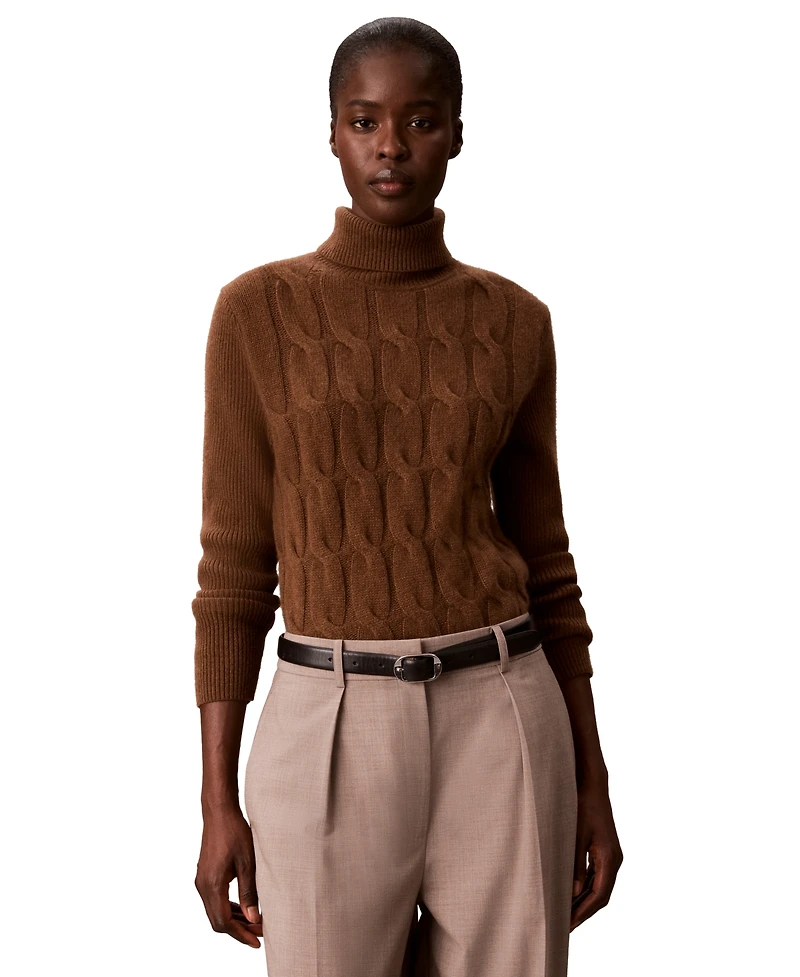 Calvin Klein Women's Lux Cable Knit Wool-Blend Turtleneck