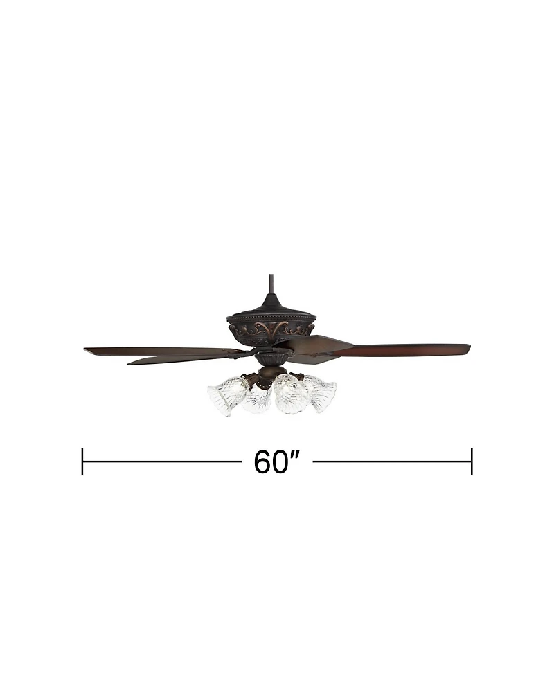 Casa Vieja 60" Montego Industrial Rustic Indoor Ceiling Fan Led Light Oil Rubbed Teak Clear Glass for Living Kitchen Home