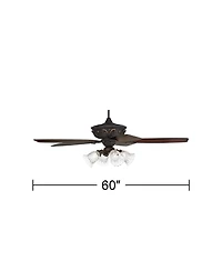 Casa Vieja 60" Montego Industrial Rustic Indoor Ceiling Fan Led Light Oil Rubbed Teak Clear Glass for Living Kitchen Home