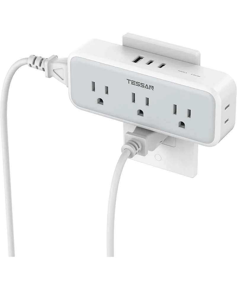Tessan Wall Outlet Extender with 5 Ac Outlets and 3 Usb Ports