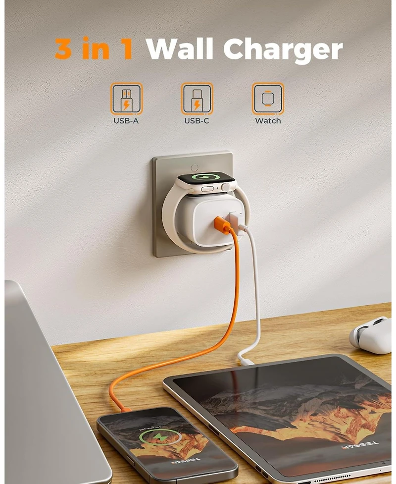 Tessan 3-in-1 20W Usb-c Wireless Charging Block Compatible with Apple Watch