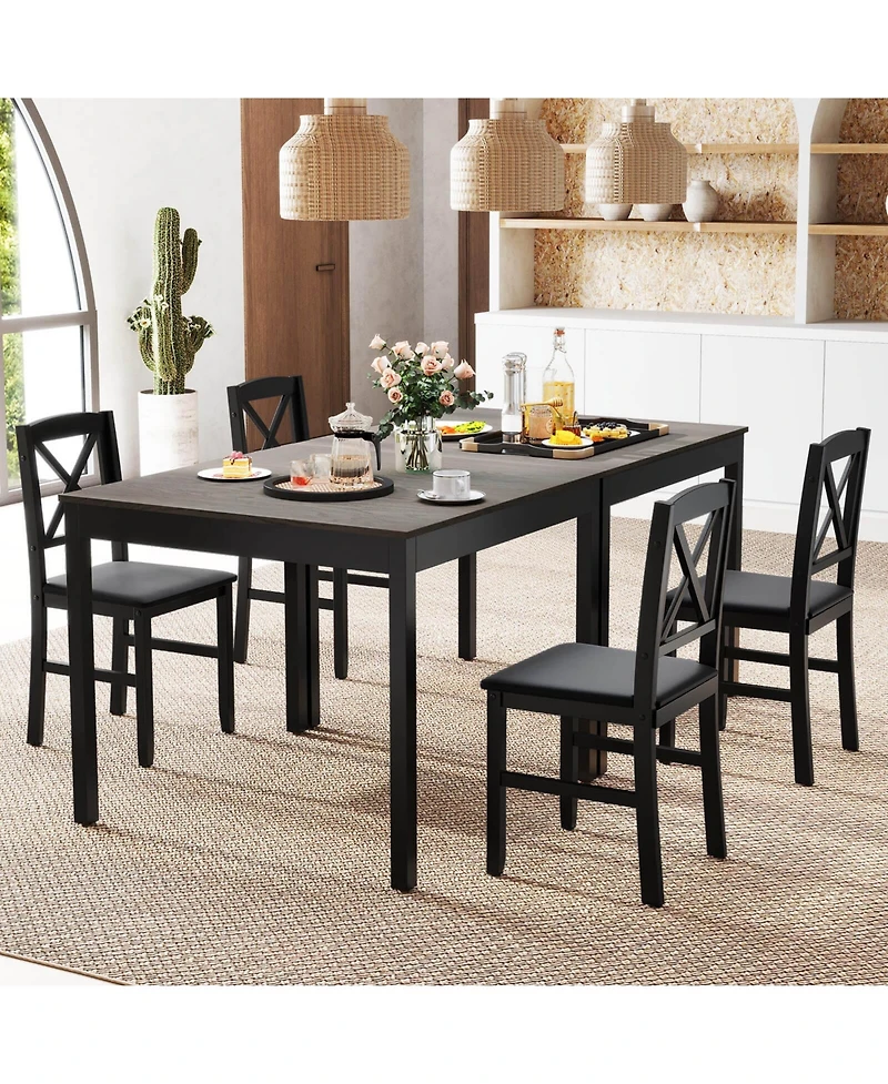 Costway 3 Piece Dining Table Set Wooden Square Kitchen Table with 2 Upholstered Chairs