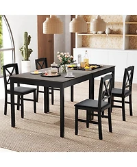 Costway 3 Piece Dining Table Set Wooden Square Kitchen Table with 2 Upholstered Chairs