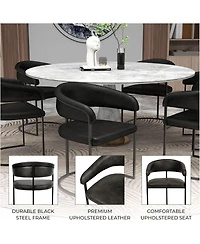 LeisureMod Leather Dining Chair Set of - Upholstered Kitchen Accent with Curved Open-Back Design, Padded Seat