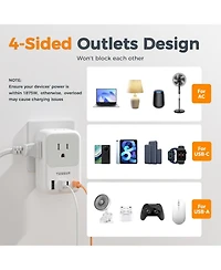 Tessan 20W Usb-c Foldable Wall Charger with Ac Outlets and Usb Ports for Compatible Devices