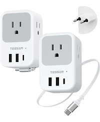 Tessan European Travel Plug Adapter with Retractable Usb-c Cable, 2-Piece Set