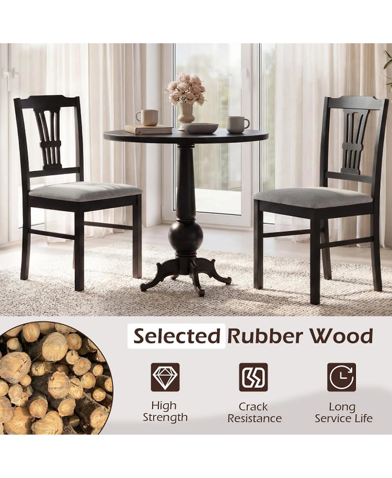 Sugift Set of 2 Upholstered Wooden Dining Chairs with Solid Rubber Wood Frame